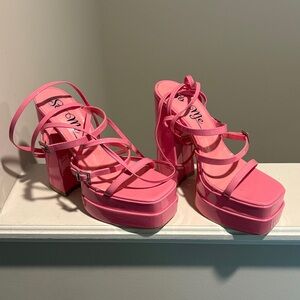 So Me Pink Platform Sandals with Strappy Design